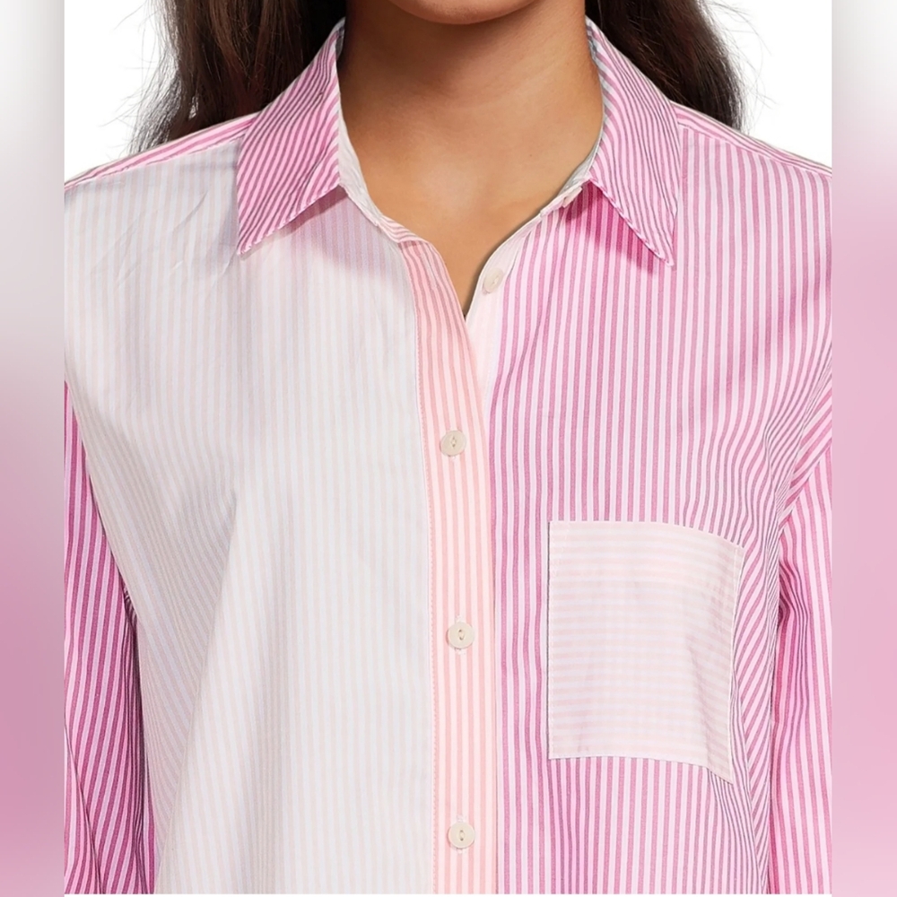 Time & Tru Oversized Button-Down Shirt – XXXL (22) – Pink/White – NWOT - Picture 4 of 10
